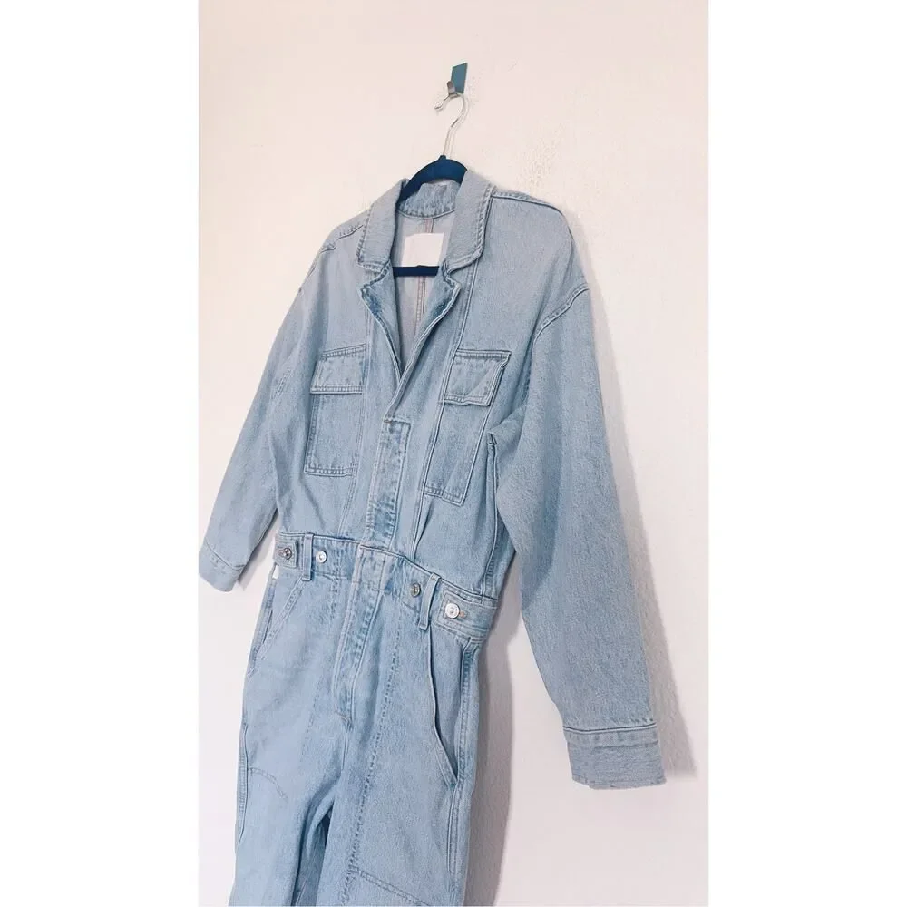 Citizens of Humanity Utility Denim Y2K Jumpsuit Light Wash Zip Front Size M - Picture 9 of 12